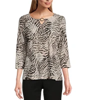 Allison Daley Wild Diamond 3/4 Sleeve Keyhole Neck Knit Top