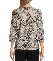 Allison Daley Wild Diamond 3/4 Sleeve Keyhole Neck Knit Top