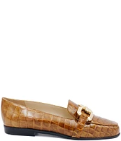 Amalfi Olimpo Crocodile Print Leather Bold Chain Loafers