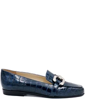 Amalfi Olimpo Crocodile Print Leather Bold Chain Loafers