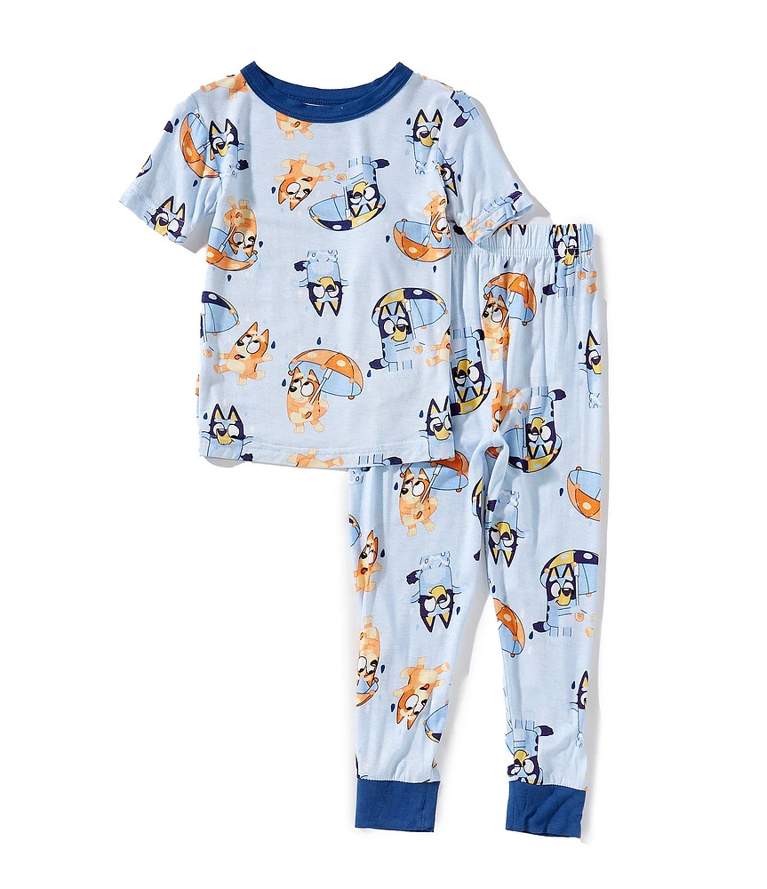 AME Little Boys 2T-4T Rainy Day Bluey Short Sleeve Pajama Top & Allover Printed Pajama Pant Set