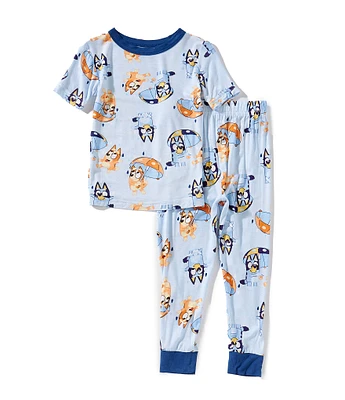 AME Little Boys 2T-4T Rainy Day Bluey Short Sleeve Pajama Top & Allover Printed Pajama Pant Set