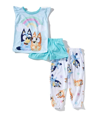 AME Little/Big Girls 4-10 Rainbow Bluey Short Sleeve Top & Pajama Jogger 3-Piece Set