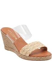 Andre Assous Anfisa Raffia Vinyl Espadrille Wedge Sandals