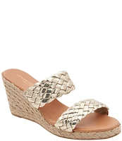 Andre Assous Aria Woven Leather Espadrille Wedge Slides