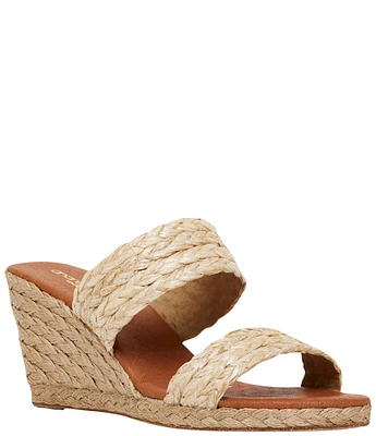 Andre Assous Nolita Braided Raffia Espadrille Wedge Slide Sandals