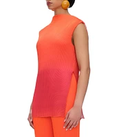 Andrea Iyamah Atti Ombre Pleated Plisse Mock Neck Sleeveless Top