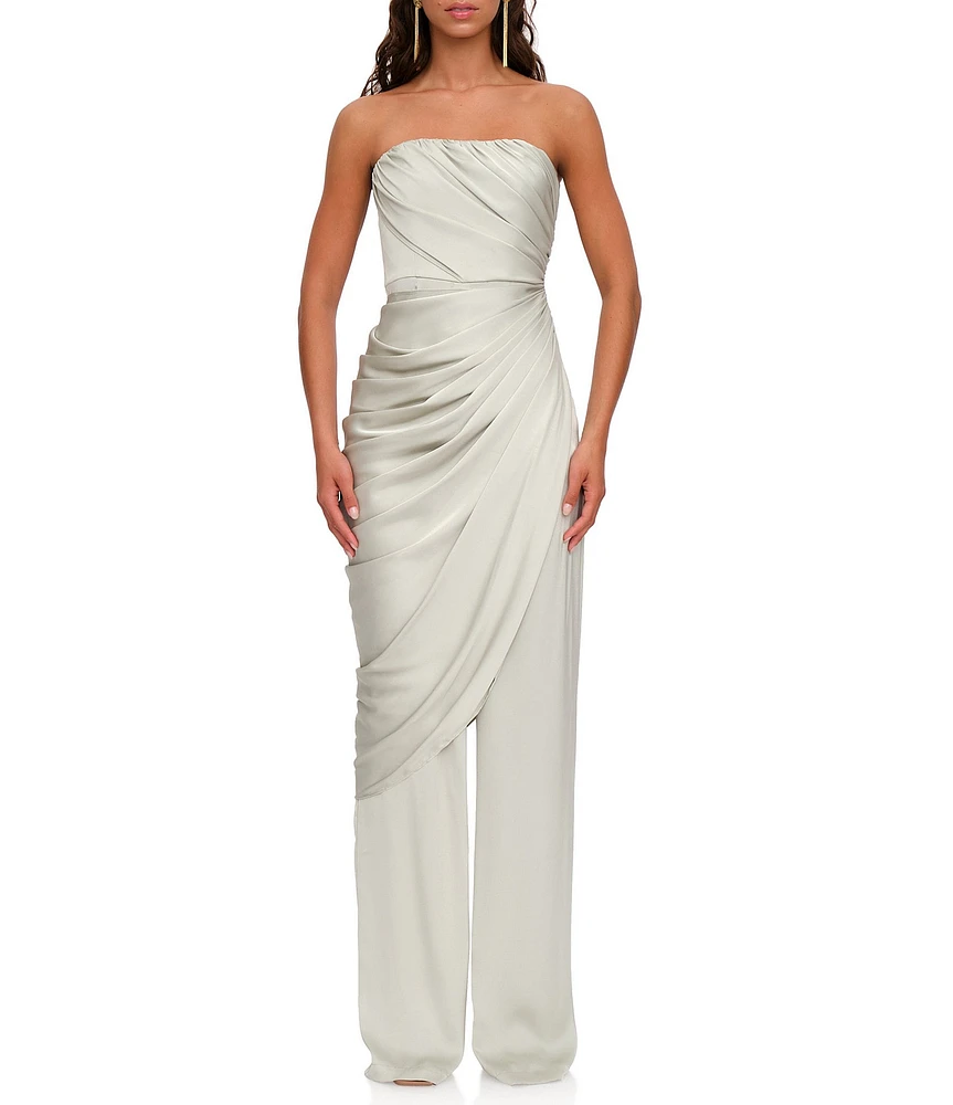 Andrea Iyamah Envo Draped Satin Sleeveless Skirt Panel Jumpsuit