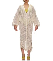 Andrea Iyamah Meta Draped V-Neck Long Sleeve Cover Up Dress