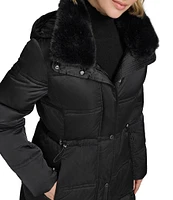 Andrew Marc Emery Luster Down Filled Faux Fur Collar Walker Coat