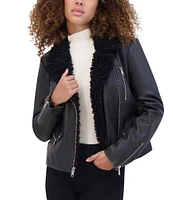 Andrew Marc Paley Faux Fur Collar Aviator Style Leather Jacket