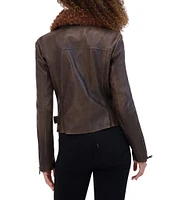 Andrew Marc Paley Faux Fur Collar Aviator Style Leather Jacket