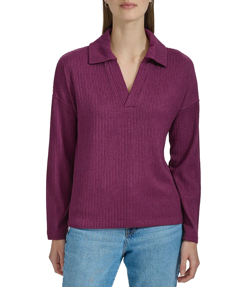 Andrew Marc Sport Collared Split Neck Long Sleeve Pullover