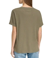 Andrew Marc Sport Crew Neck Short Sleeve Boxy Waffle Top