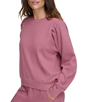 Andrew Marc Sport Fleece Crew Neck Long Sleeve Pleated Shoulder Coordinating Sweatshirt