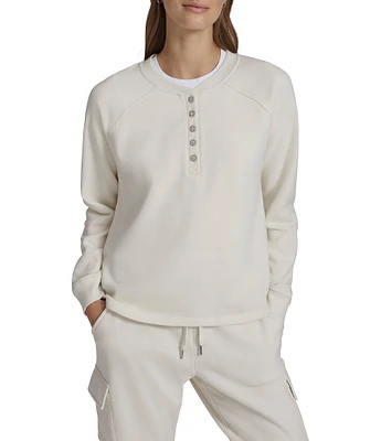 Andrew Marc Sport Fleece Crew Neckline with Rhinestone Buttons Long Sleeve Pullover