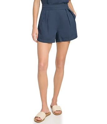 Andrew Marc Sport High Rise Linen Blend Pleat Front Short