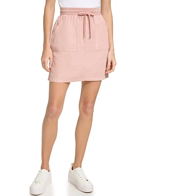 Andrew Marc Sport High Rise Linen Blend Twill Skirt