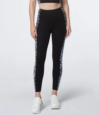 Andrew Marc Sport Knit Contrast Cheetah Print High Waist Pull-On Leggings