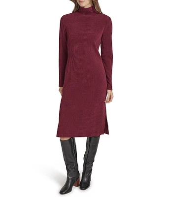 Andrew Marc Sport Luxe Rib Turtleneck Neckline Long Sleeve Midi Dress