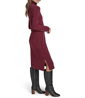 Andrew Marc Sport Luxe Rib Turtleneck Neckline Long Sleeve Midi Dress