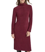 Andrew Marc Sport Luxe Rib Turtleneck Neckline Long Sleeve Midi Dress