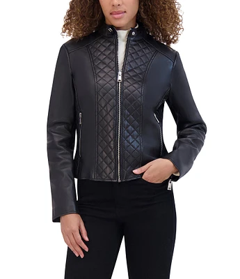 Andrew Marc Sport Marlette Quilted Collared Leather Jacket