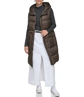 Andrew Marc Sport Quilted Faux Down Filled Hooded Long Puffer Vest