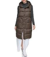 Andrew Marc Sport Quilted Faux Down Filled Hooded Long Puffer Vest