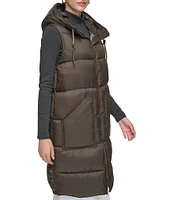 Andrew Marc Sport Quilted Faux Down Filled Hooded Long Puffer Vest