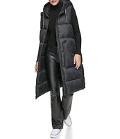 Andrew Marc Sport Quilted Faux Down Filled Hooded Long Puffer Vest