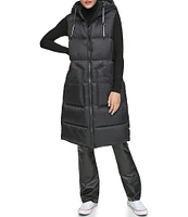 Andrew Marc Sport Quilted Faux Down Filled Hooded Long Puffer Vest