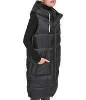 Andrew Marc Sport Quilted Faux Down Filled Hooded Long Puffer Vest