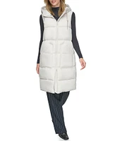 Andrew Marc Sport Quilted Faux Down Filled Hooded Long Puffer Vest