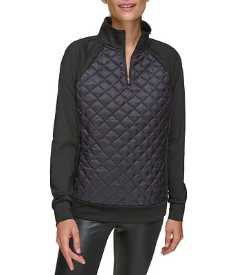 Andrew Marc Sport Quilted Knit Quarter Zip Mock Neck Long Sleeve Pullover Top