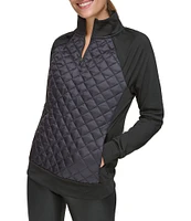 Andrew Marc Sport Quilted Knit Quarter Zip Mock Neck Long Sleeve Pullover Top