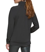 Andrew Marc Sport Quilted Knit Quarter Zip Mock Neck Long Sleeve Pullover Top