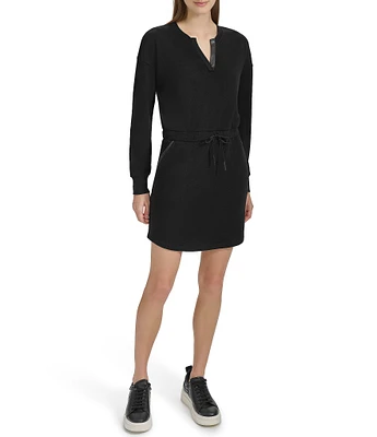 Andrew Marc Sport Split V Neckline Long Sleeve Dress