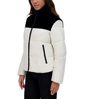 Andrew Marc Sport Tilly Velvet Color Blocked Stand Collar Puffer Coat