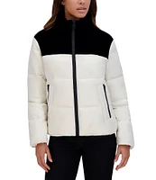 Andrew Marc Sport Tilly Velvet Color Blocked Stand Collar Puffer Coat