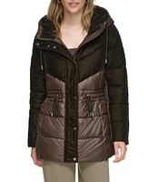 Andrew Marc Sport Varna Velvet Trimmed Hooded Puffer Coat