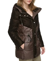 Andrew Marc Sport Varna Velvet Trimmed Hooded Puffer Coat