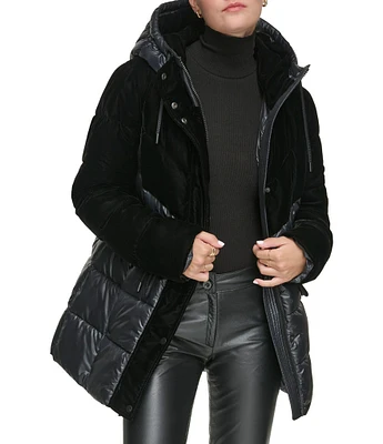 Andrew Marc Sport Varna Velvet Trimmed Hooded Puffer Coat