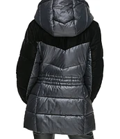 Andrew Marc Sport Varna Velvet Trimmed Hooded Puffer Coat