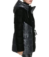 Andrew Marc Sport Varna Velvet Trimmed Hooded Puffer Coat