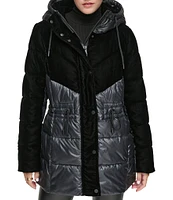 Andrew Marc Sport Varna Velvet Trimmed Hooded Puffer Coat