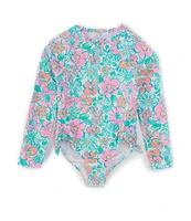 Angel Beach Little Girls 4-6X Long Sleeve Floral Print Rashguard One-Piece Swimsuit