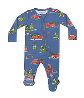 Angel Dear Baby Boys Newborn-24 Months Long Sleeve Christmas Red Truck Printed Zipper Footie Coverall