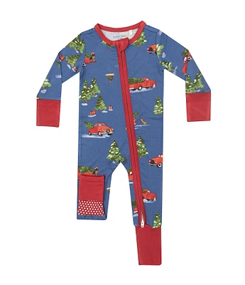 Angel Dear Baby Boys Newborn-24 Months Long Sleeve Christmas Vintage Red Truck Printed Zipper Convertible Coverall