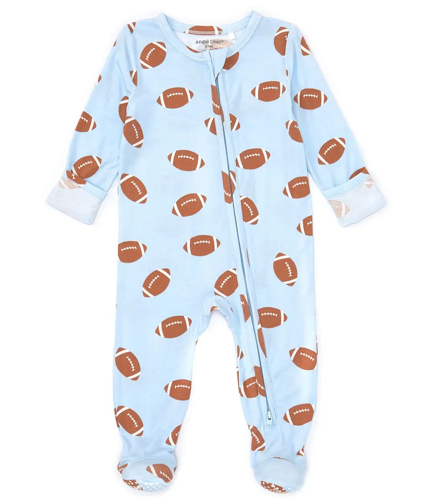 Angel Dear Baby Boys Newborn-9 Months Long Sleeve Football Printed Zipper Footie Coverall